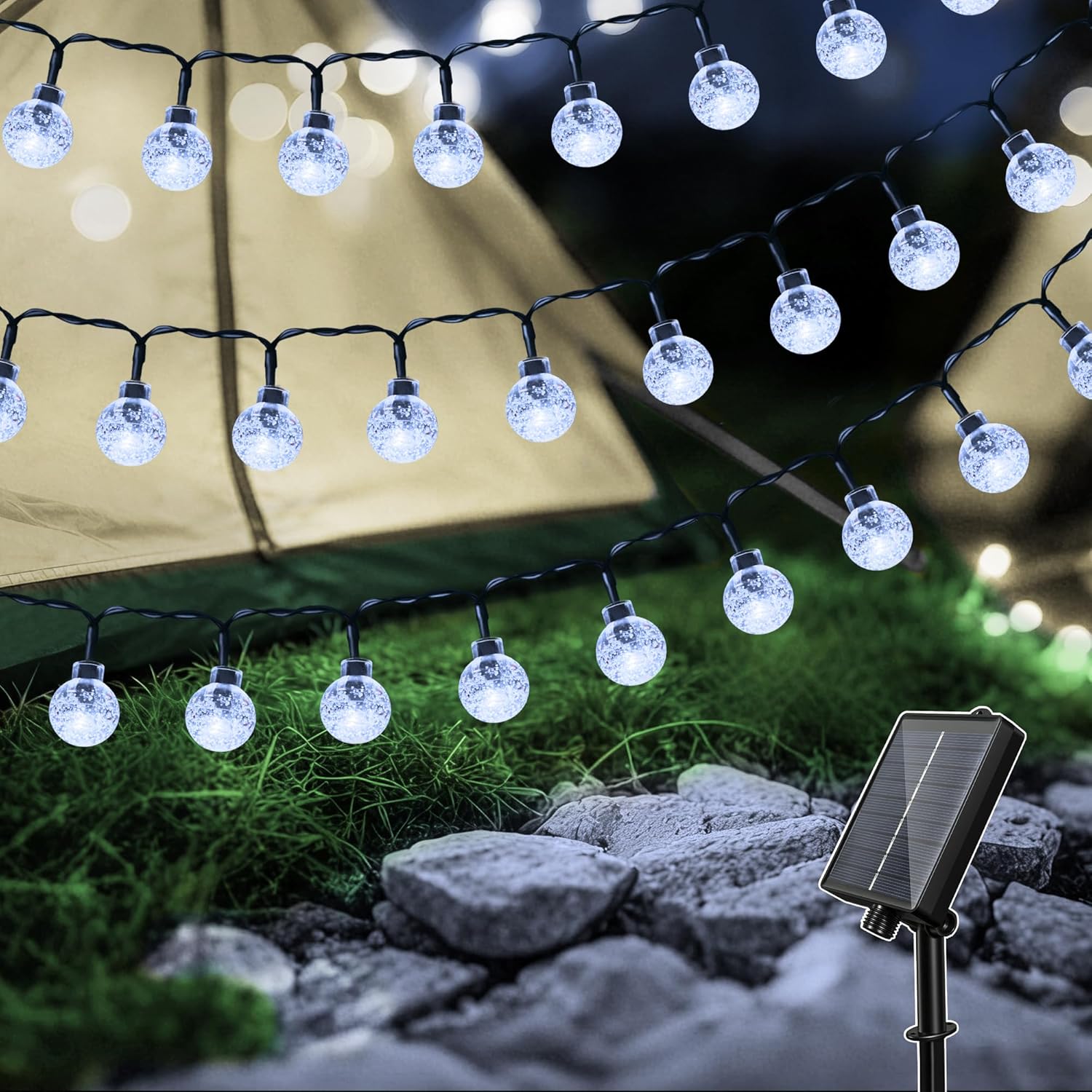 12-metrowe zewnętrzne lampki solarne, 100 diod LED, 8 trybów | Wodoodporność IP44, 8-godzinny timer, dekoracja ogrodu i tarasu