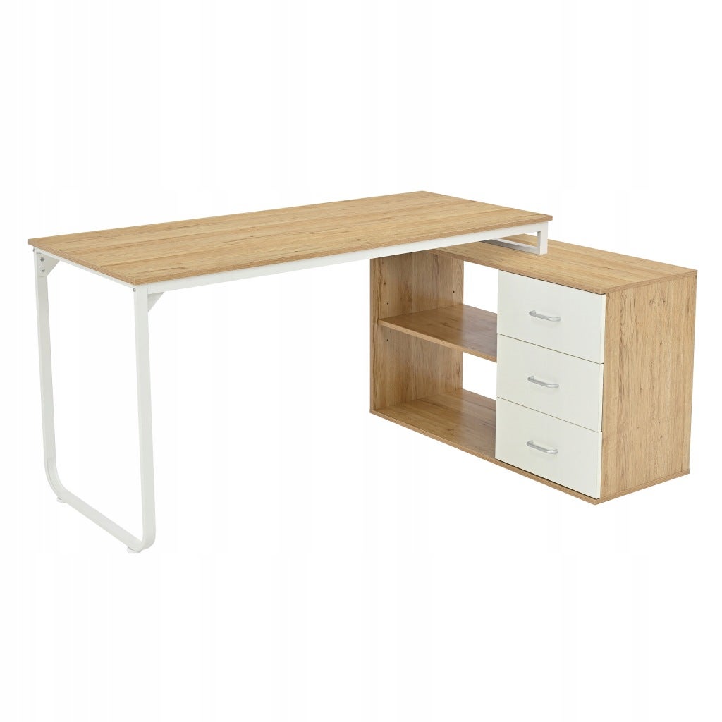 Nowoczesne biurko komputerowe przesuwne BB106 140x105x75 dąb/białe