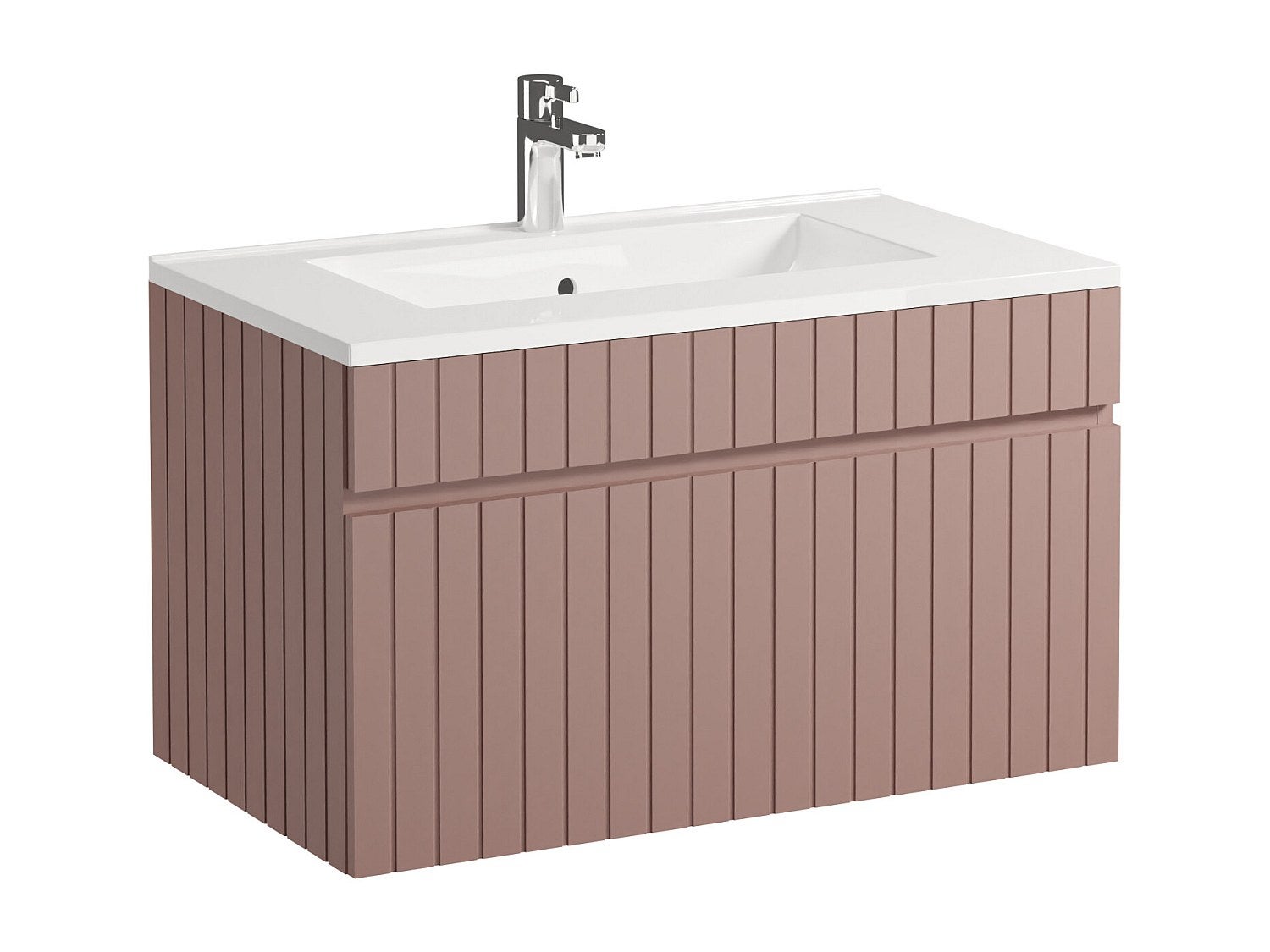 Szafka łazienkowa wisząca ryflowana różowa z umywalką wpuszczaną w blat - 80 cm - SATARA