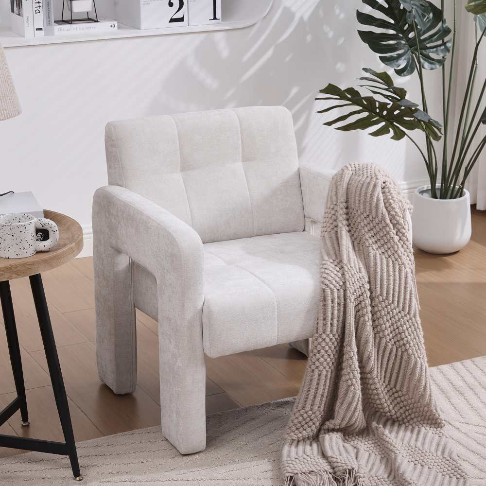 Nowoczesny, minimalistyczny fotel – wygodny fotel z tkaniny szenilowej do salonu, sypialni i biura, ergonomiczny design w stylu nordyckim