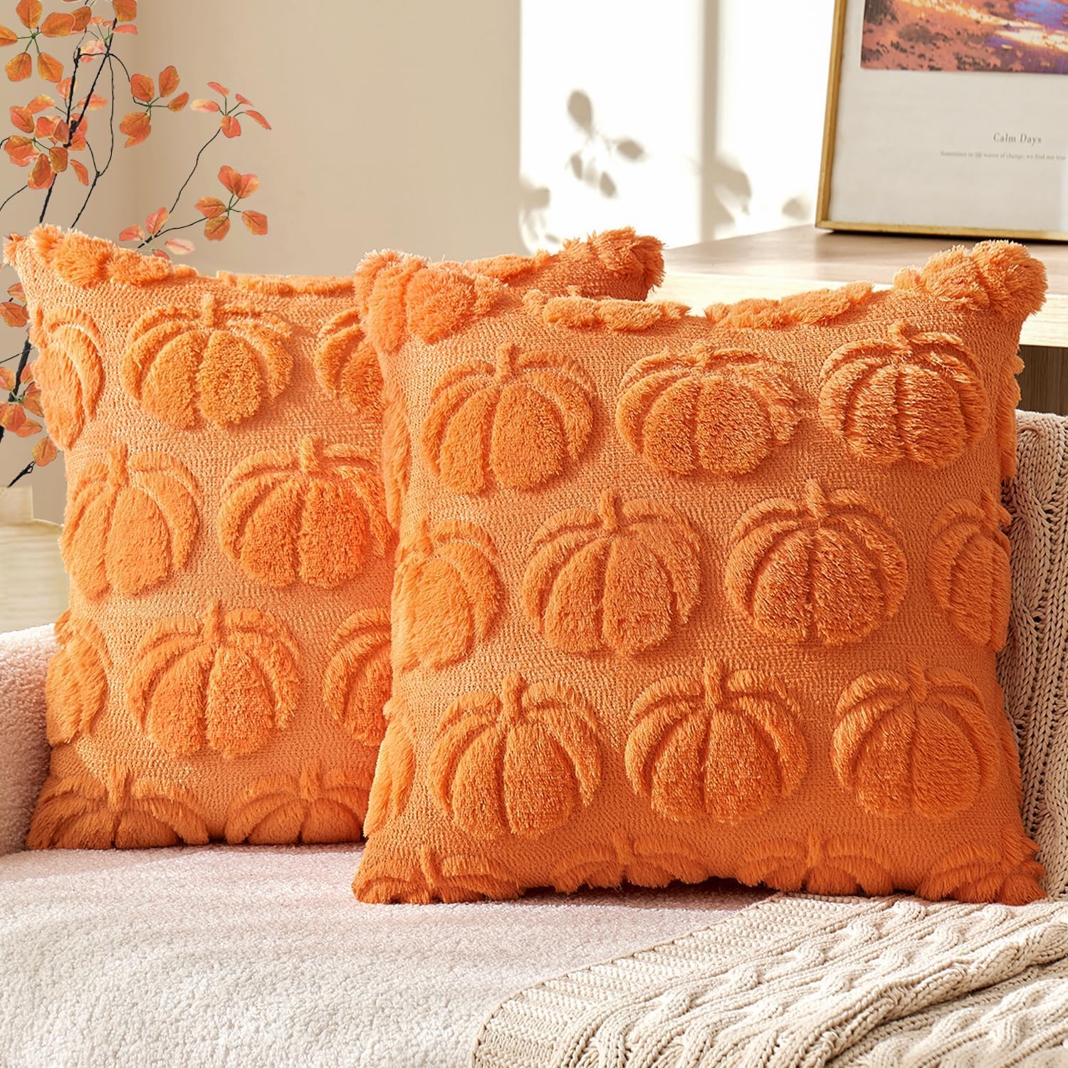 (2 szt.) Poszewka na poduszkę z motywem dyni na Święto Dziękczynienia, 45 × 45 cm Ochraniacz na poduszkę dekoracyjną na Halloween do sofy, salonu, sy
