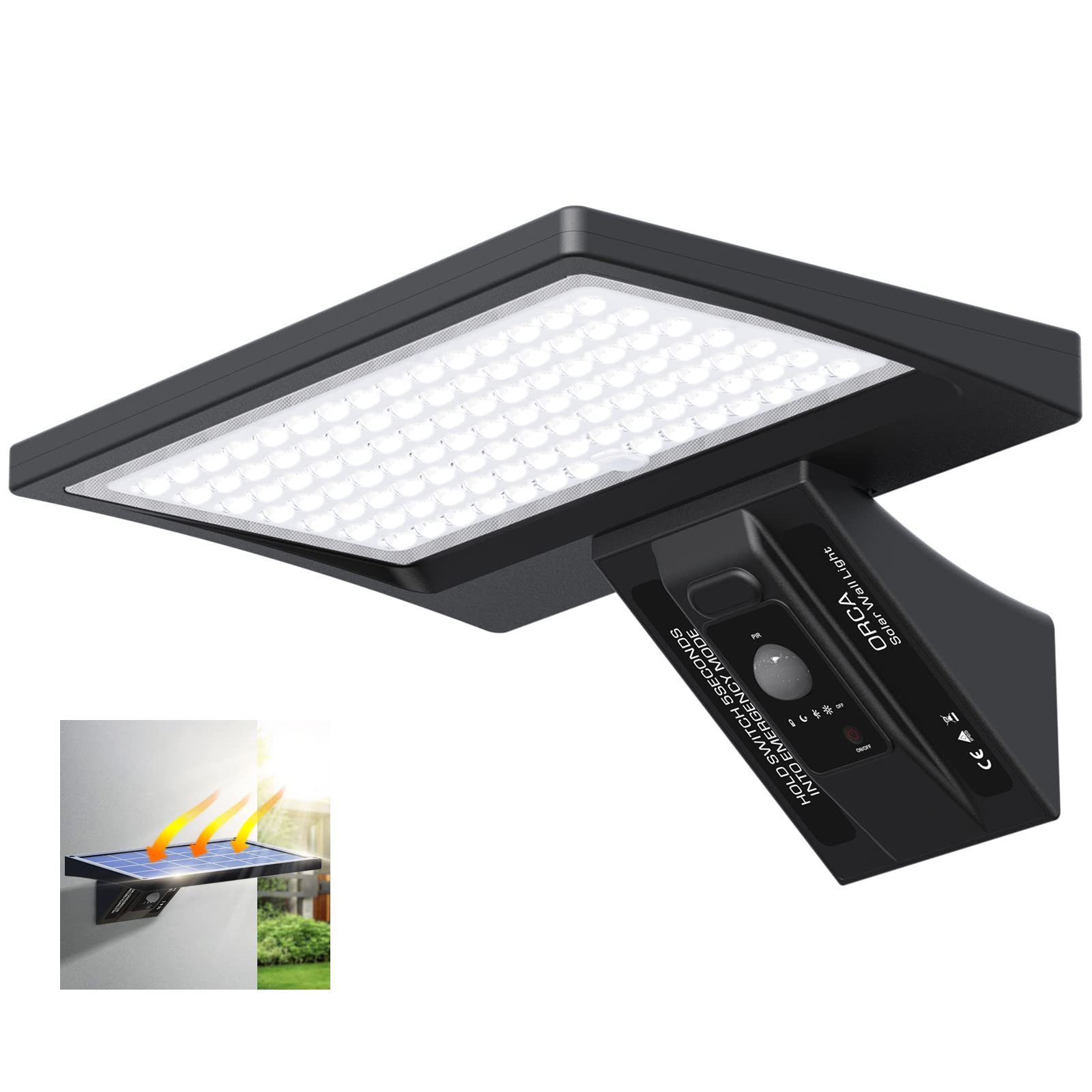 Zewnętrzna lampa solarna 5200mAh, 1200LM 104LED reflektor z czujnikiem ruchu 150° IP65 solarne oświetlenie bezpieczeństwa, 6000k