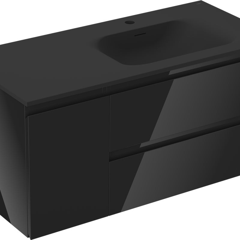 Mexen Orio szafka łazienkowa 100 cm z umywalką Vela prawą, 2S, 1D, czarna połysk/czarna mat - 91A13-10047-3-BBFFF70-W23P71