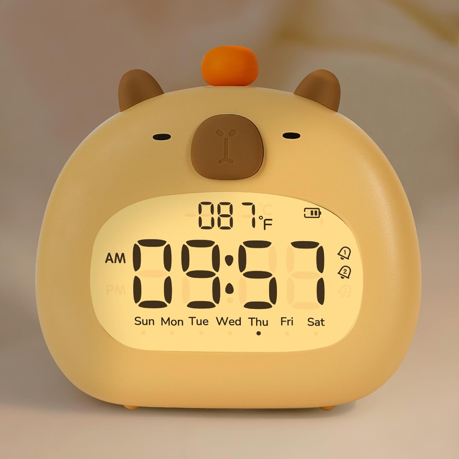 Budzik Capybara z lampką nocną, zaprojektowany dla dzieci – cyfrowy pomocnik w zasypianiu z ekranem LED, 3 alarmami, timerem odliczającym