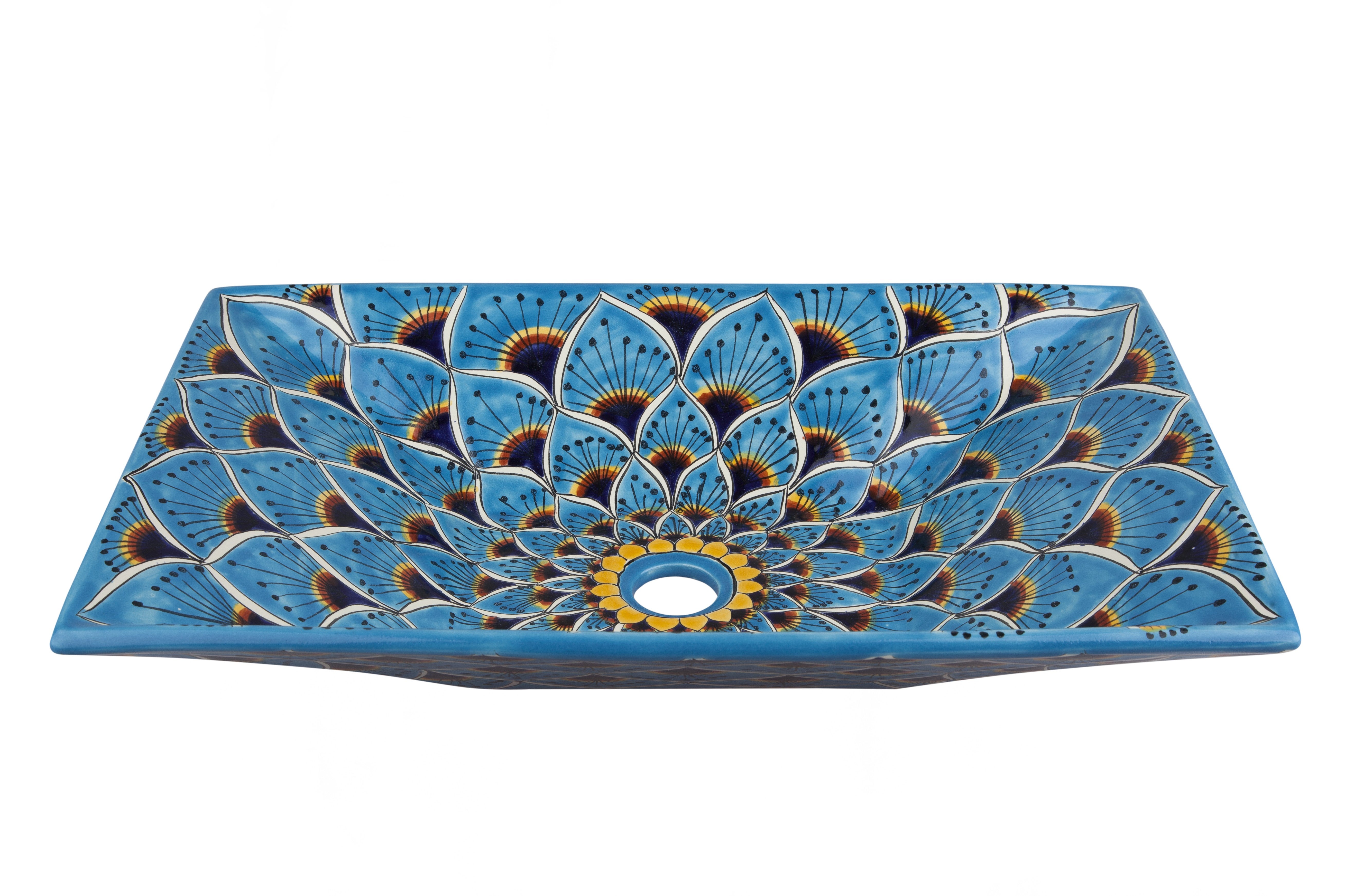 Meksykańska ceramiczna umywalka nablatowa Azura – prostokątna umywalka łazienkowa 55 x 36 x 11 cm | Ręcznie wykonany zlew z Meksyku