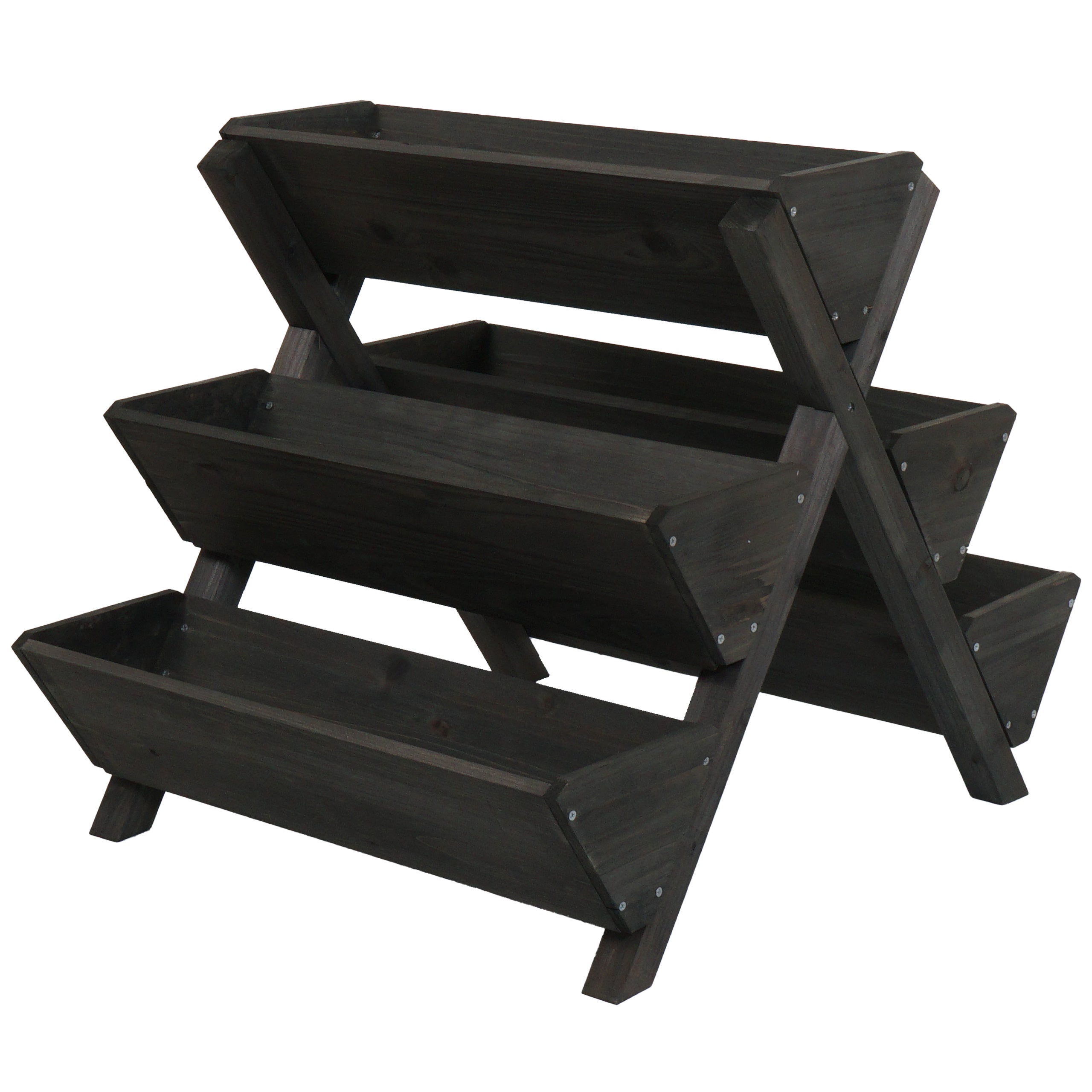 Schody do roślin HWC-O15, półka na kwiaty, schody do ziół, donica, podwyższona grządka, 5 skrzynek 56x56x70 Outdoor Drewno MVG ~ antracyt