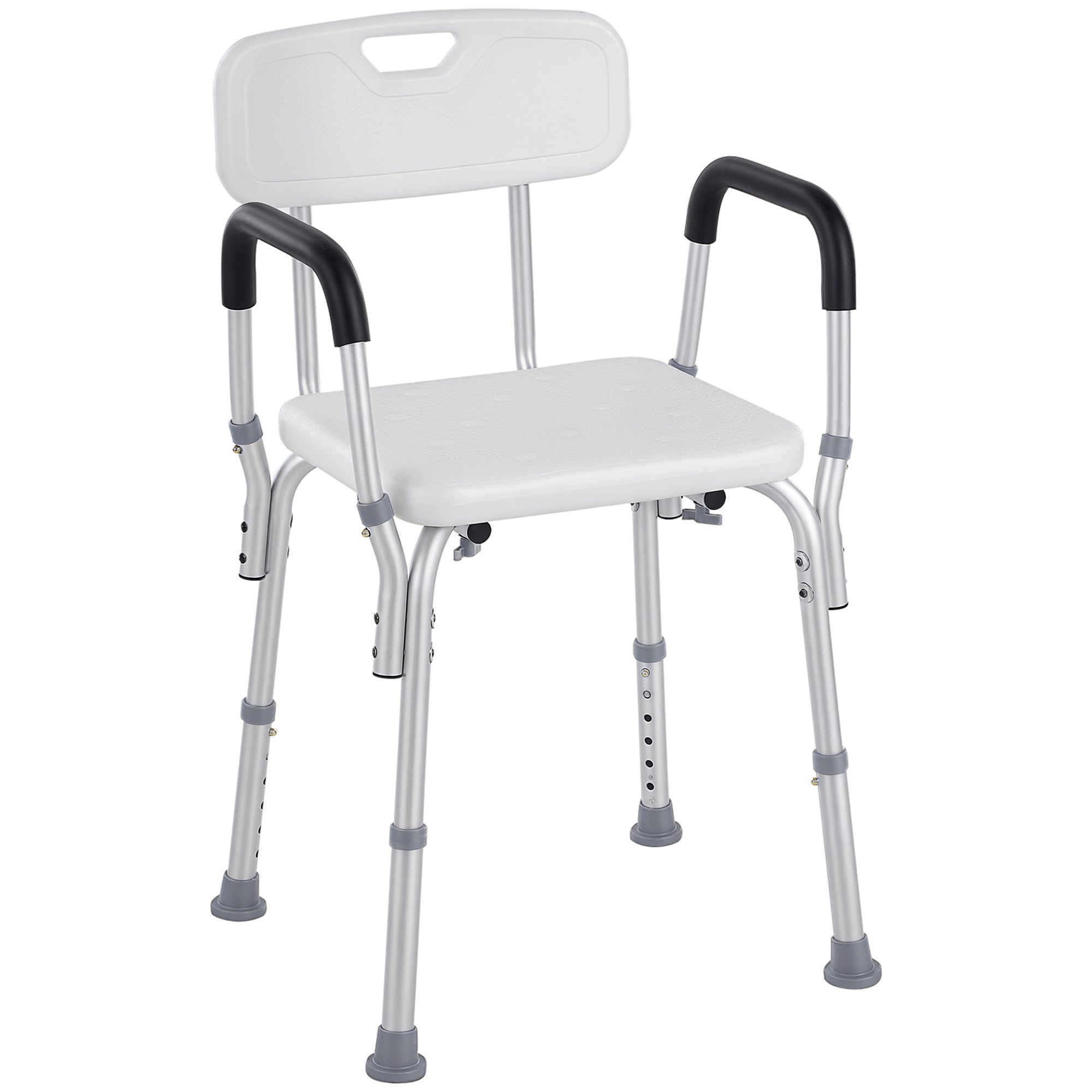 Krzesło prysznicowe aluminiowe z regulowaną wysokością i antypoślizgowymi nóżkami, 51,5 x 51,5 x 71-84 cm, białe