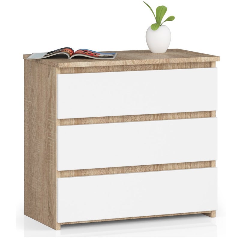 Szafka nocna AKORD CL3 Dąb Sonoma 60 cm 3 szuflady kolor Biały mat 60x35x57 cm