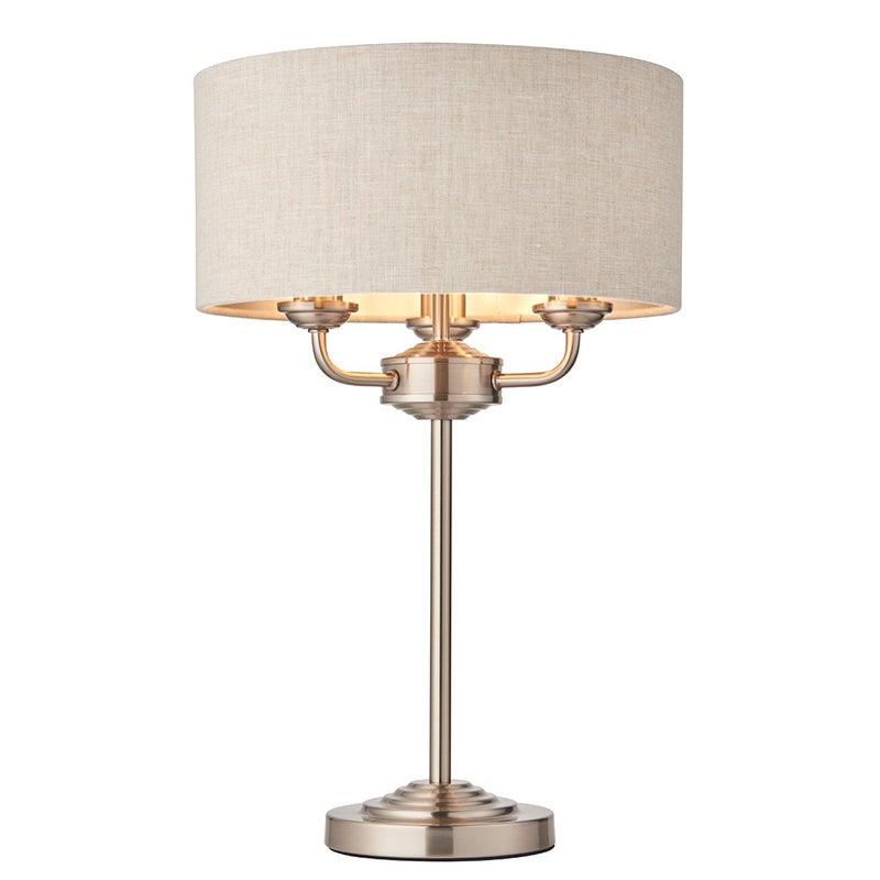 Lampa stołowa klasyczna potrójna polerowana chromowana z abażurem 3xE14 18W HIGHCLERE Endon