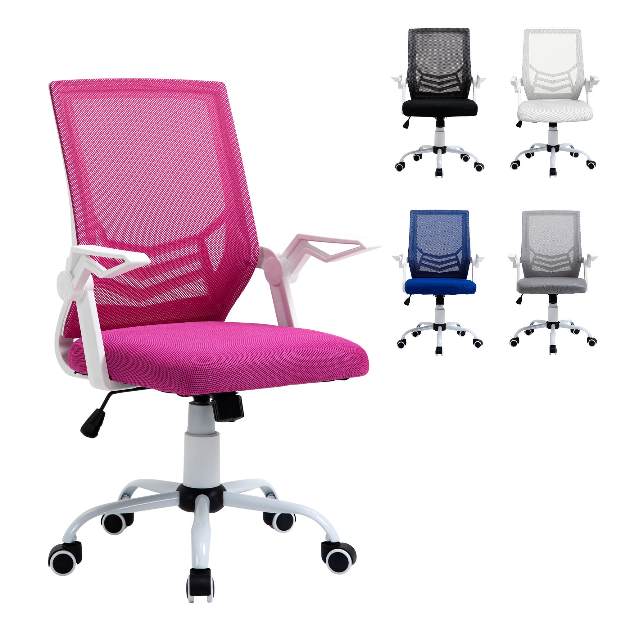 Ergonomiczny obrotowy fotel biurowy, regulowana wysokość, podnoszone podłokietniki, różowy