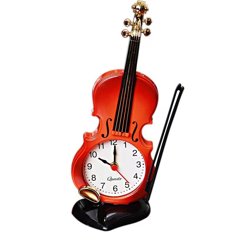 Symulowany alarm w kształcie skrzypiec Zegar dekoracyjny w kształcie instrumentu muzycznego, dekoracja salonu, czerwony