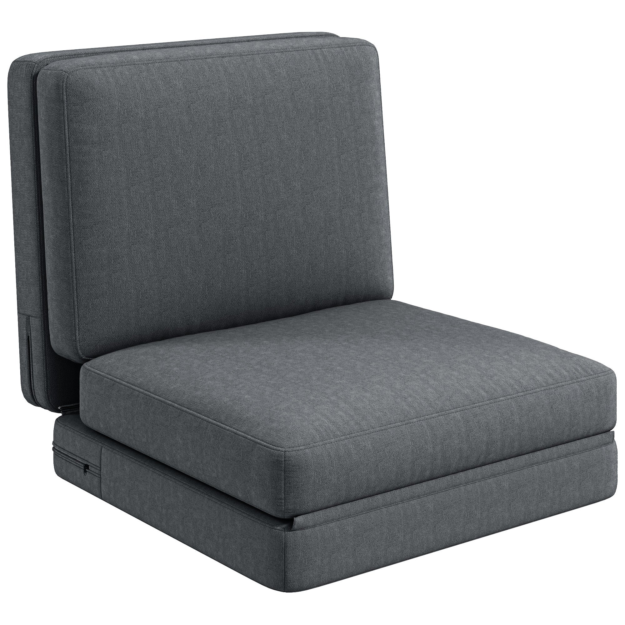 Krzesło podłogowe składane z poduszką, rozkładana tapicerowana sofa, salon, pokój gościnny, biuro, 75 x 268 x 18 cm, ciemnoszary