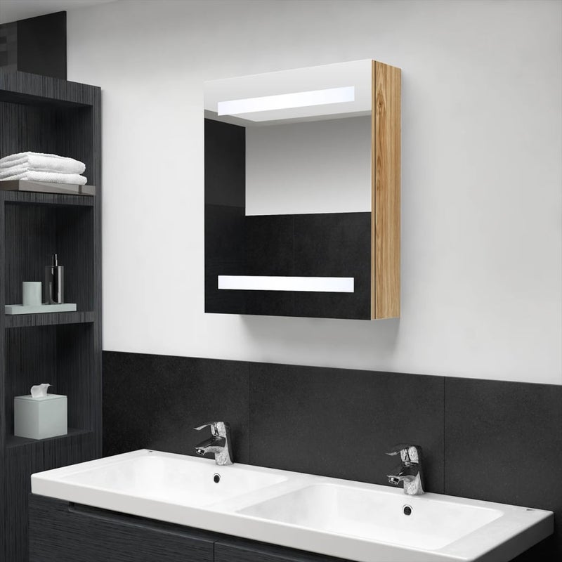 vidaXL Szafka łazienkowa z lustrem i LED, kolor dębu, 50x14x60 cm