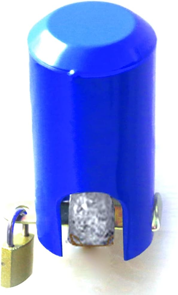 Metalowa blokada kranu FaucetLock (niebieska) do użytku na zewnątrz/w kuchni/ogrodzie. Ochrona antykradzieżowa metalowych kranów. Ochrona dzieci.