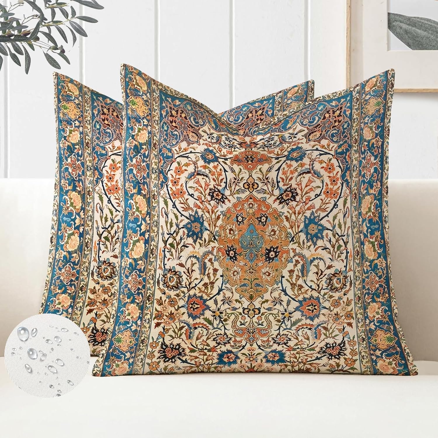 Zestaw 2 poszewek na poduszki w stylu Boho 45x45, wodoodporna poszewka na poduszkę z kwiatowym, etnicznym motywem w stylu bohemy, dekoracja wnętrz do