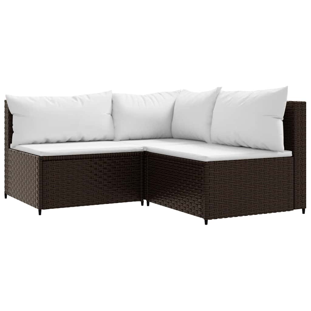 Sofa Ogrodowa Modułowa 3-Osobowa Technorattan Brązowa z Poduszkami na Taras