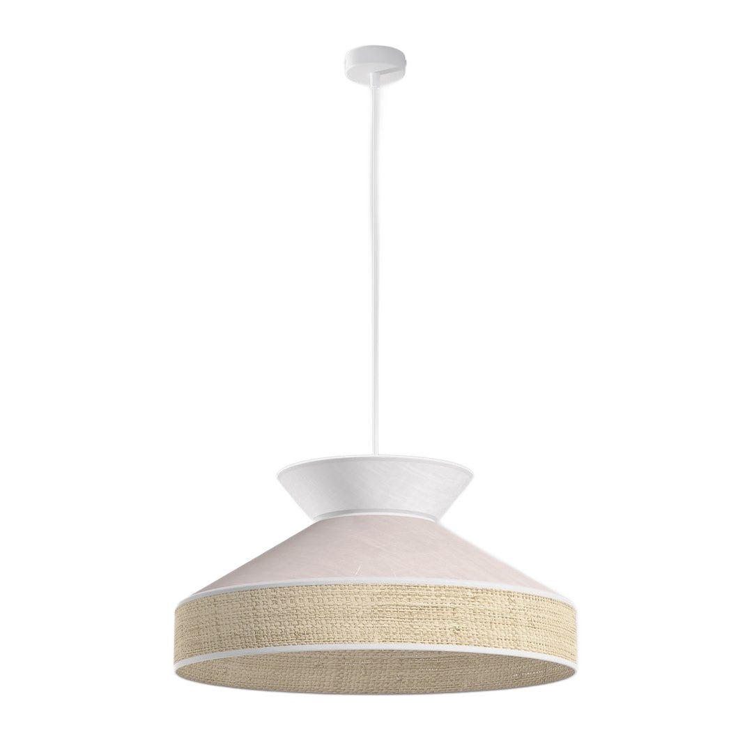 Lampa wisząca japandi różowo-biało-beżowa rattanowa dwuwarstwowy abażur 1xE27 15W SIESTA Emibig