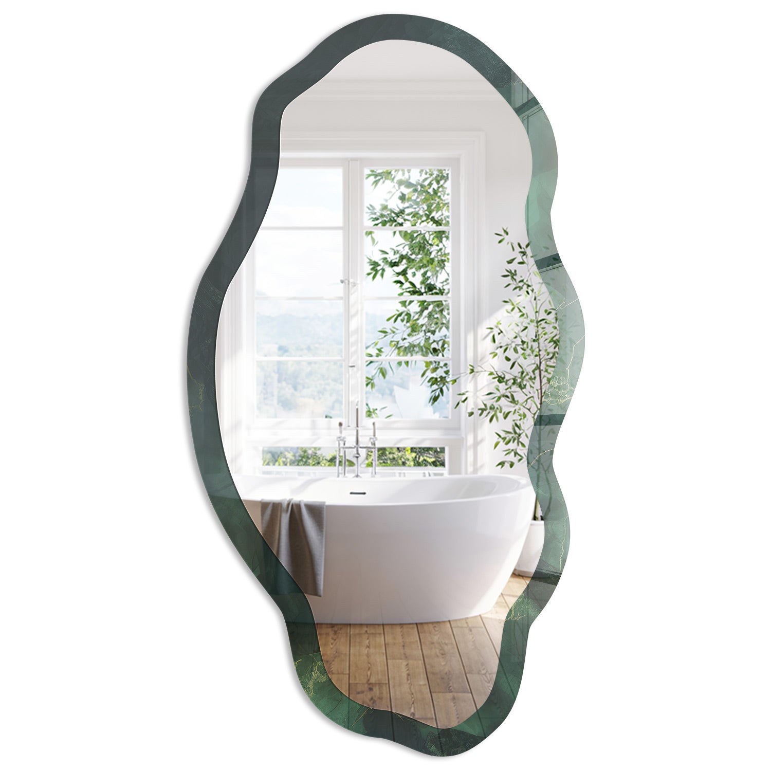 Lustro o Organicznej Formie w Nowoczesnym Stylu | Zielona elegancja | 52x97 cm | ArtPrintCave