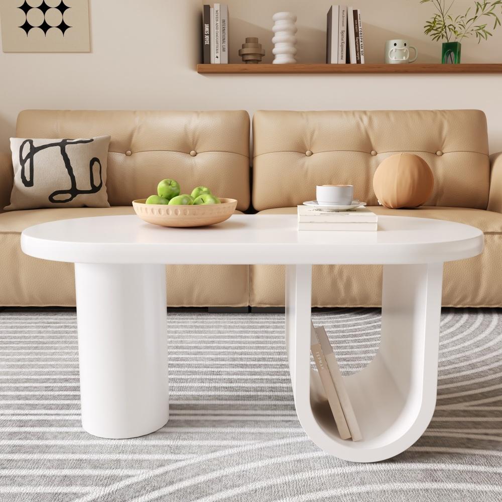 Nowoczesna owalna kanapa biała z Beinen w kształcie litery U, pflegeleichte MDF Oberfläche, stabilna, geräumig, 98,5x53,5x42 cm dla Wohnzimmer