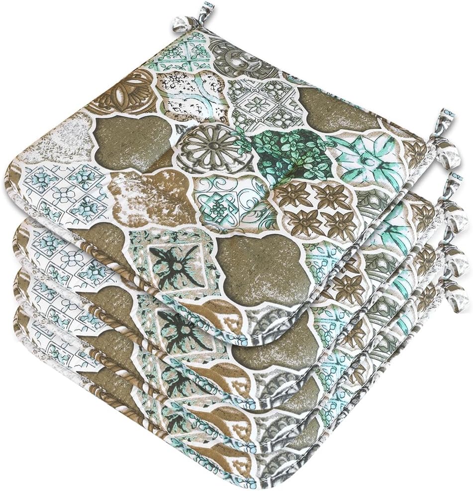 Zestaw 4 Poduszek Na Krzesła Bawełniane Z Wiązaniami Nadające się Do Prania Miękkie Majolica Gotyk