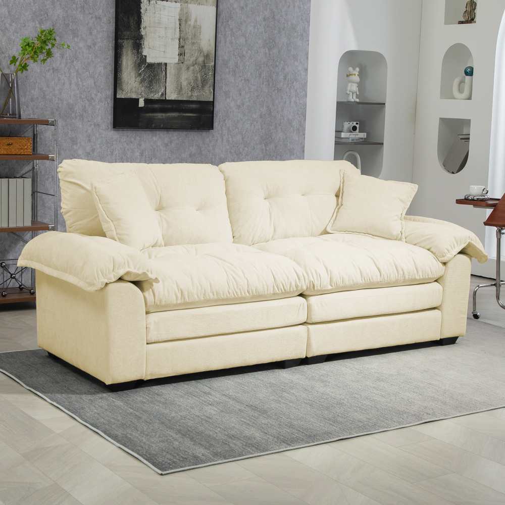 Sofa Chenille 213 cm z podwójnymi poduszkami (pianka memory + sprężyny kieszeniowe) – komfort dla 2-3 osób, idealna do małych salonów i biur
