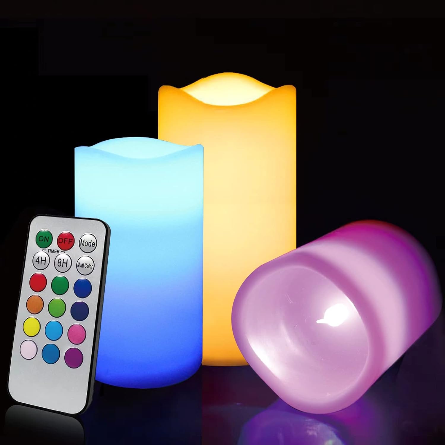Świece LED z migoczącym płomieniem, wielokolorowa świeca LED z prawdziwego wosku RGB, zasilana bateriami, z pilotem, świeca dekoracyjna, dekoracja na