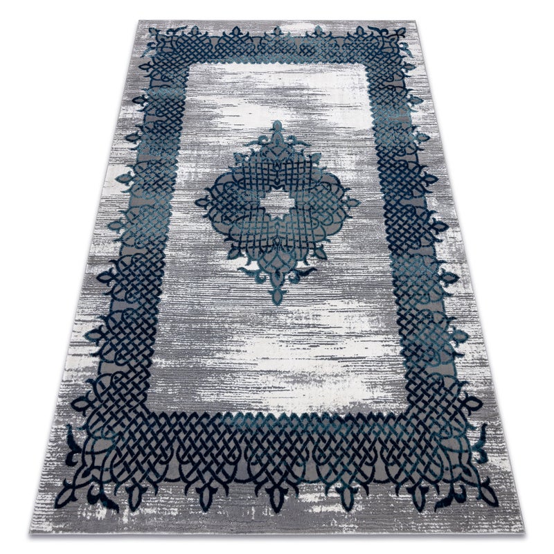 Dywan CORE W9797 Ramka, Rozeta - Strukturalny, dwa poziomy runa, niebieski / szary 120x170 cm