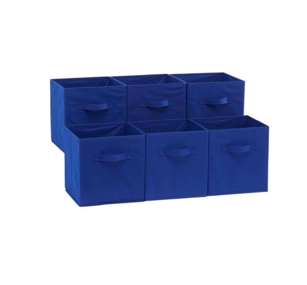 Zestaw 6 składanych pojemników materiałowych do przechowywania w kolorze granatowym z uchwytami, 26,6 x 26,6 x 27,9 cm