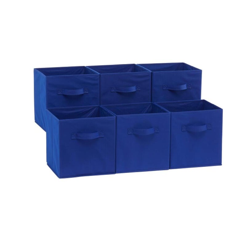 Zestaw 6 składanych pojemników materiałowych do przechowywania w kolorze granatowym z uchwytami, 26,6 x 26,6 x 27,9 cm