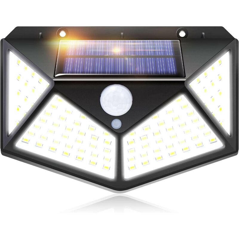 Lampy solarne zewnętrzne (100 diod LED) — bateria 2200 mAh, 3 tryby, wodoodporność IP65 — idealne do ogrodów, garaży, ulic i podwórek