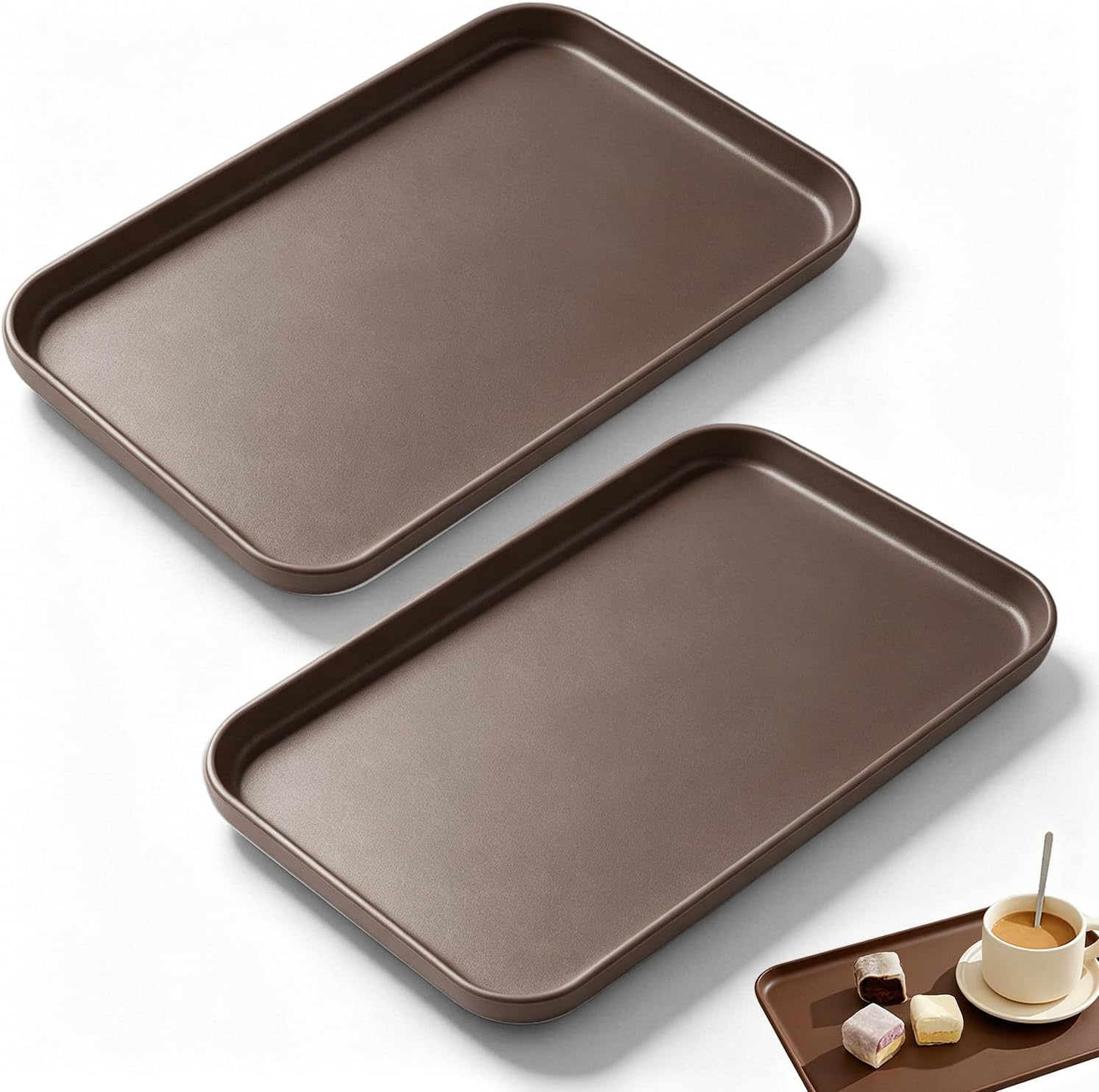 Mała prostokątna taca do serwowania 24 x 17 cm, plastikowa taca do posiłków bez BPA, antypoślizgowa taca kuchenna do domu, kawiarni, restauracji, ci