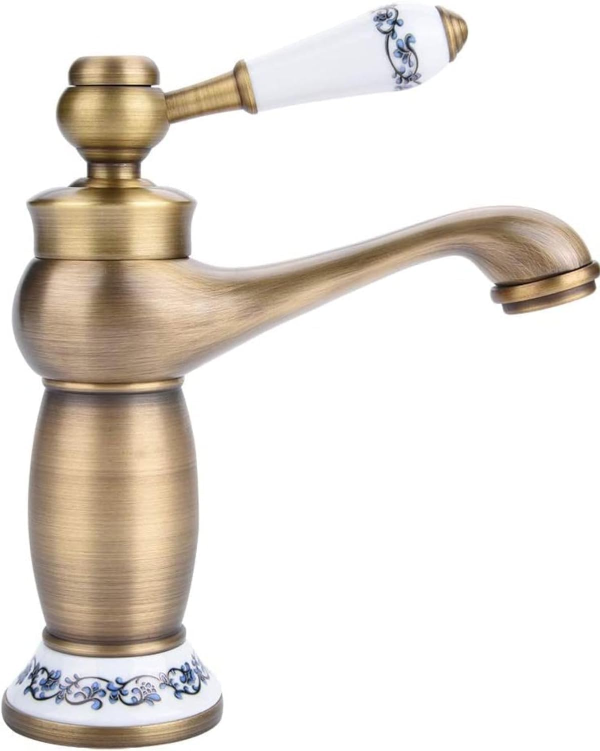 Bateria umywalkowa do łazienki, mosiężna, porcelanowa, w kolorze niebieskim i białym (wersja krótka)