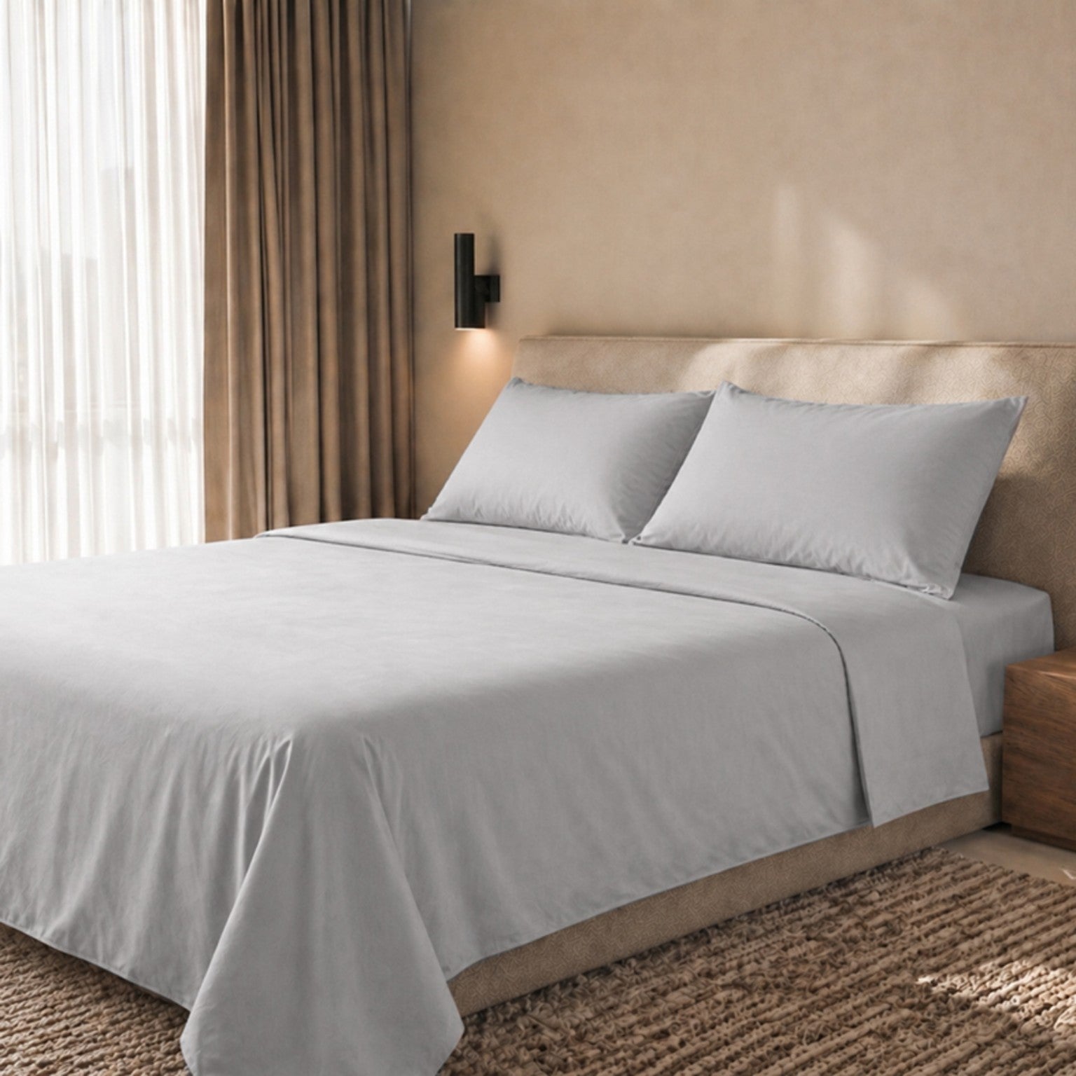 Komplet Prześcieradeł 100% Bawełna Percale 200 TC Jasnoszary