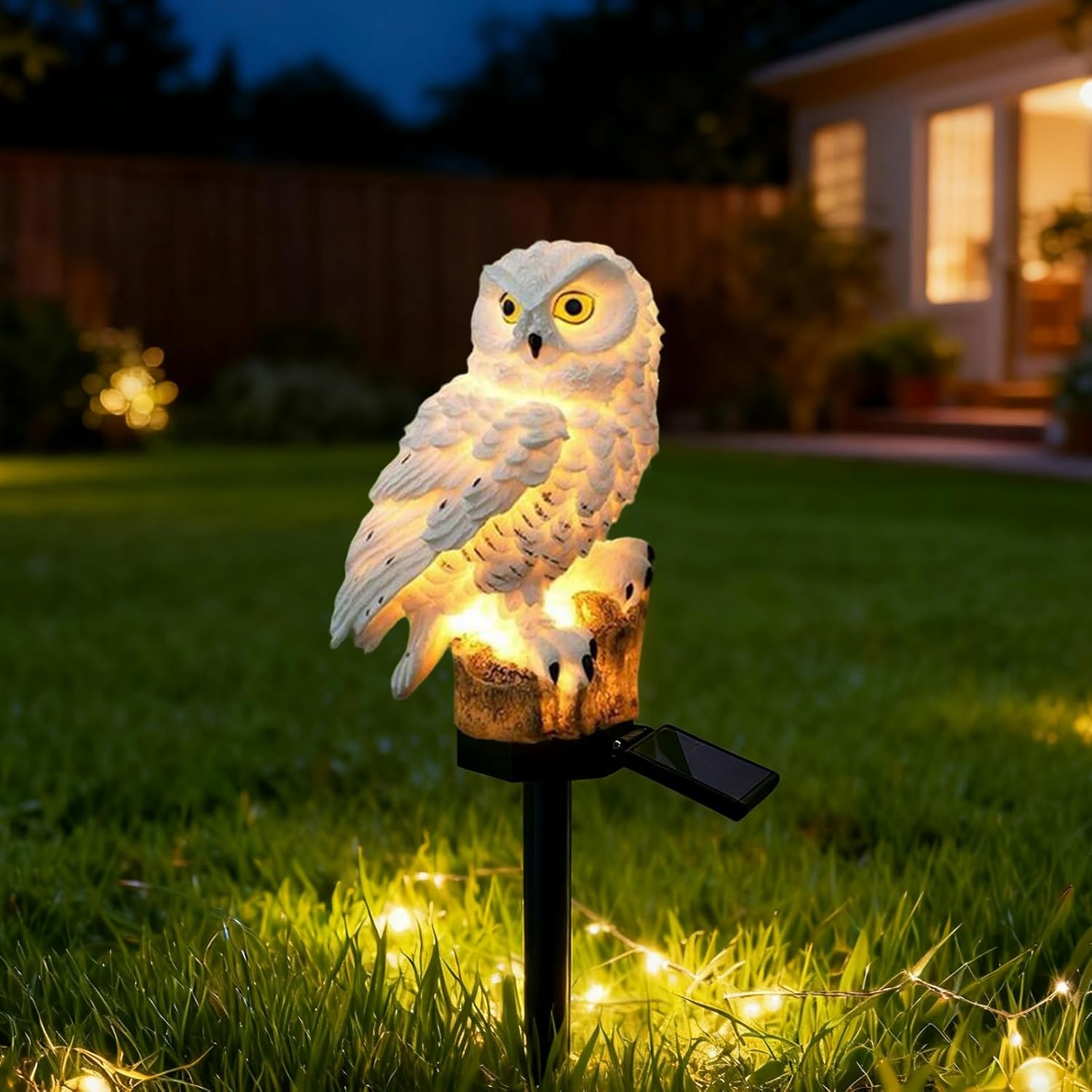 Lampy solarne ogrodowe, sowy - figurki solarne - dekoracja ogrodu na trawnik, patio, podwórko, balkon