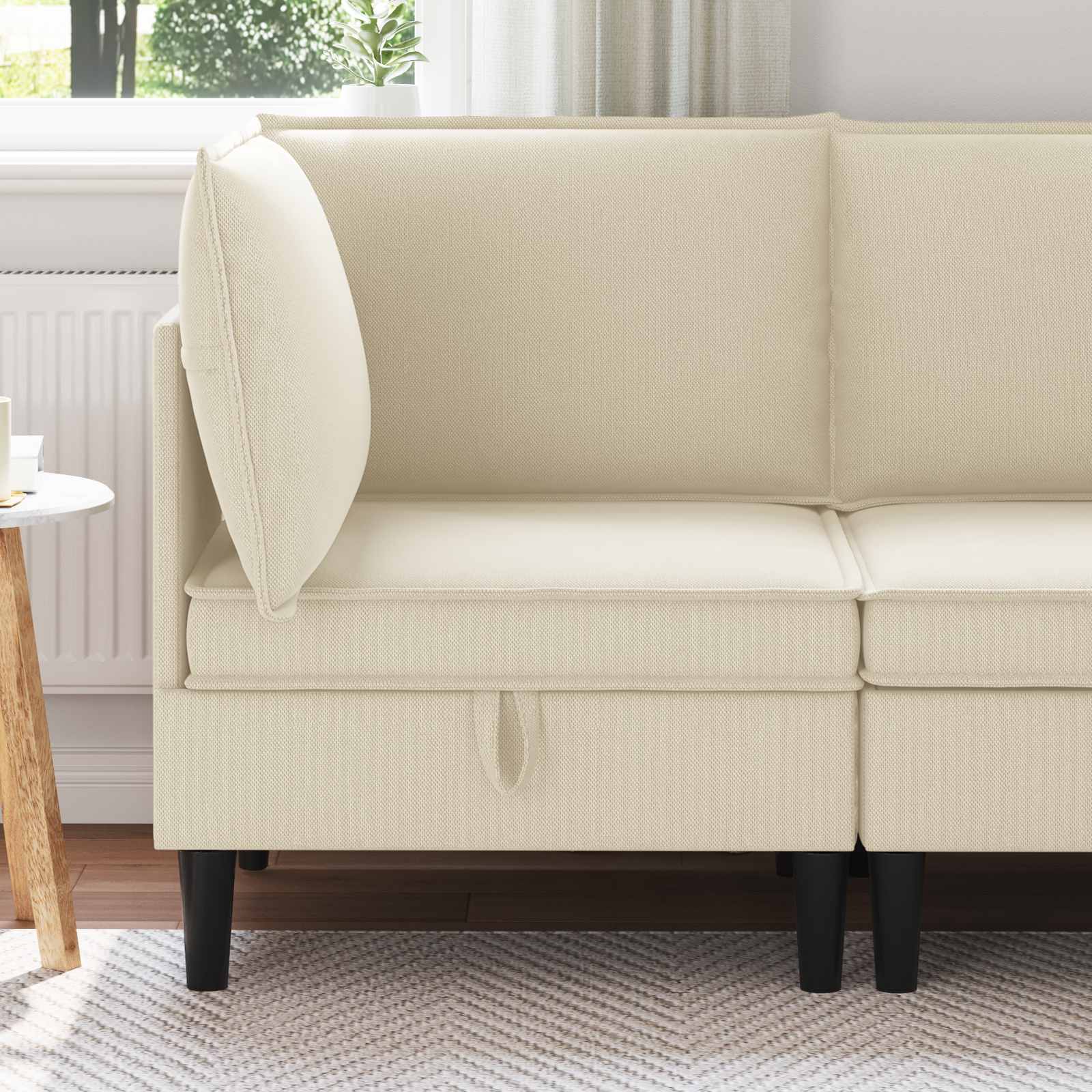 Rogowa Sofa z Przechowywaniem kremowy Welur vidaXL