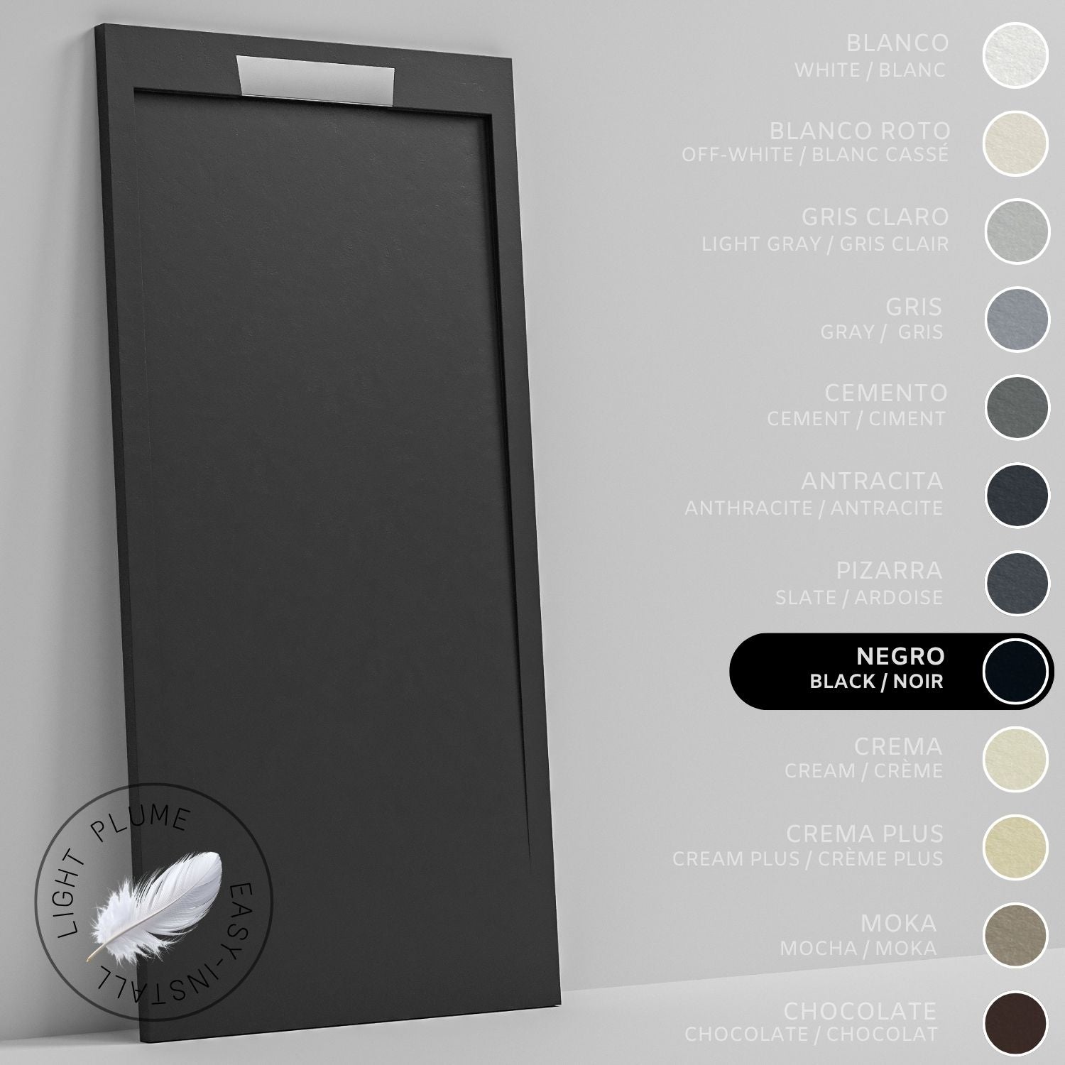 SOULHOME Lekki Brodzik z Żywicy tekstura Łupka – czarny- 130x80- Niski 3cm– Elegancki