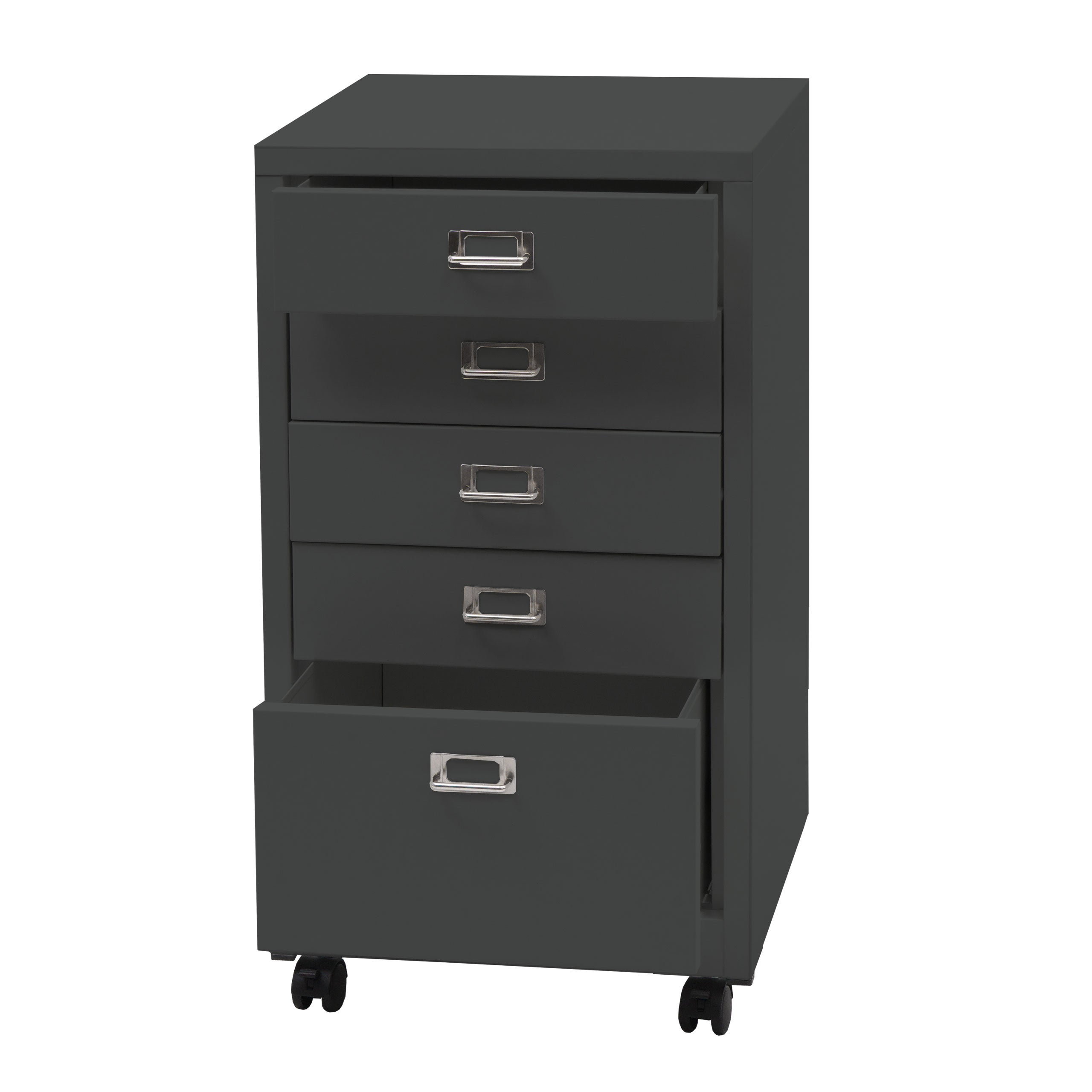 Kontener mobilny HWC-L49, szafka z szufladami stalowa szafka na dokumenty, metal 75x40x41cm 5 szuflad ~ ciemnoszary