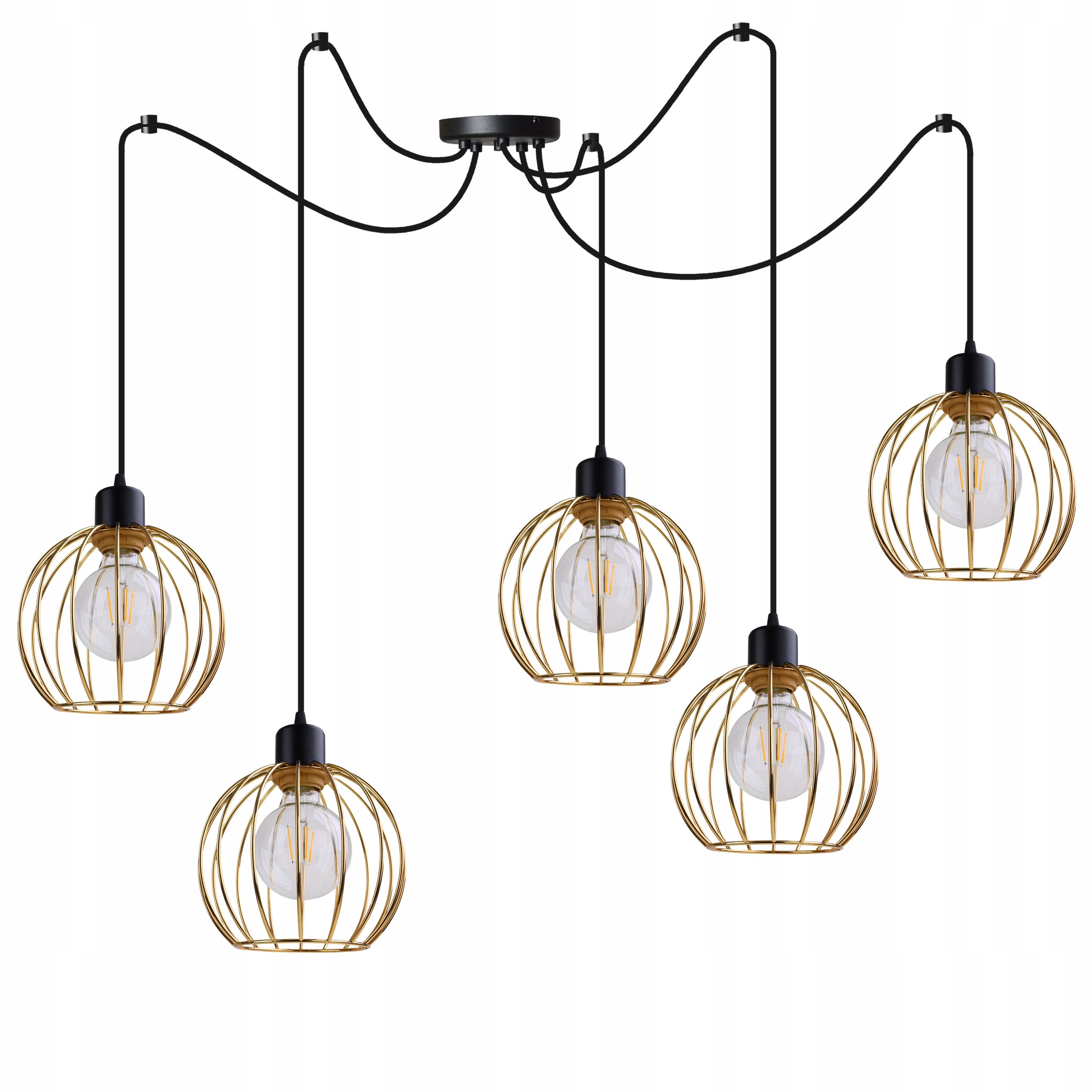 Lampa sufitowa wisząca Light Home LH Spider Mona 5x E27 abażur druciany złoty nowoczesna