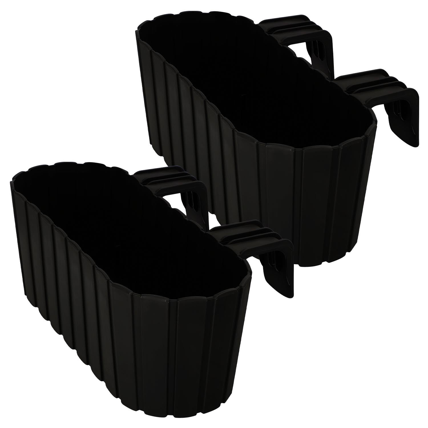 Doniczka Balkonowa na Balustradę - 40 x 15 x 15 cm - Skrzynka Plastikowa na Balkon - Owalna - Rustykalna - Antracyt - Zestaw 2 SZT KOTARBAU