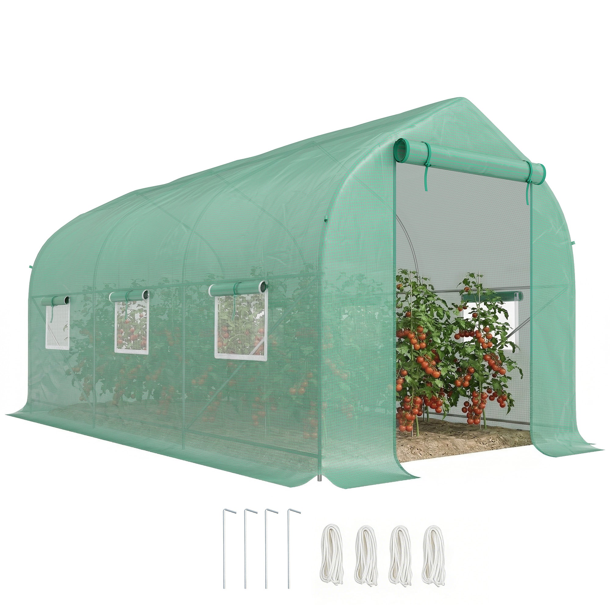 Tunel ogrodowy 8m², tunel ogrodowa z 1 drzwiami i 6 oknami, plandeka PE 140g/m², 400x200x200cm, zielony