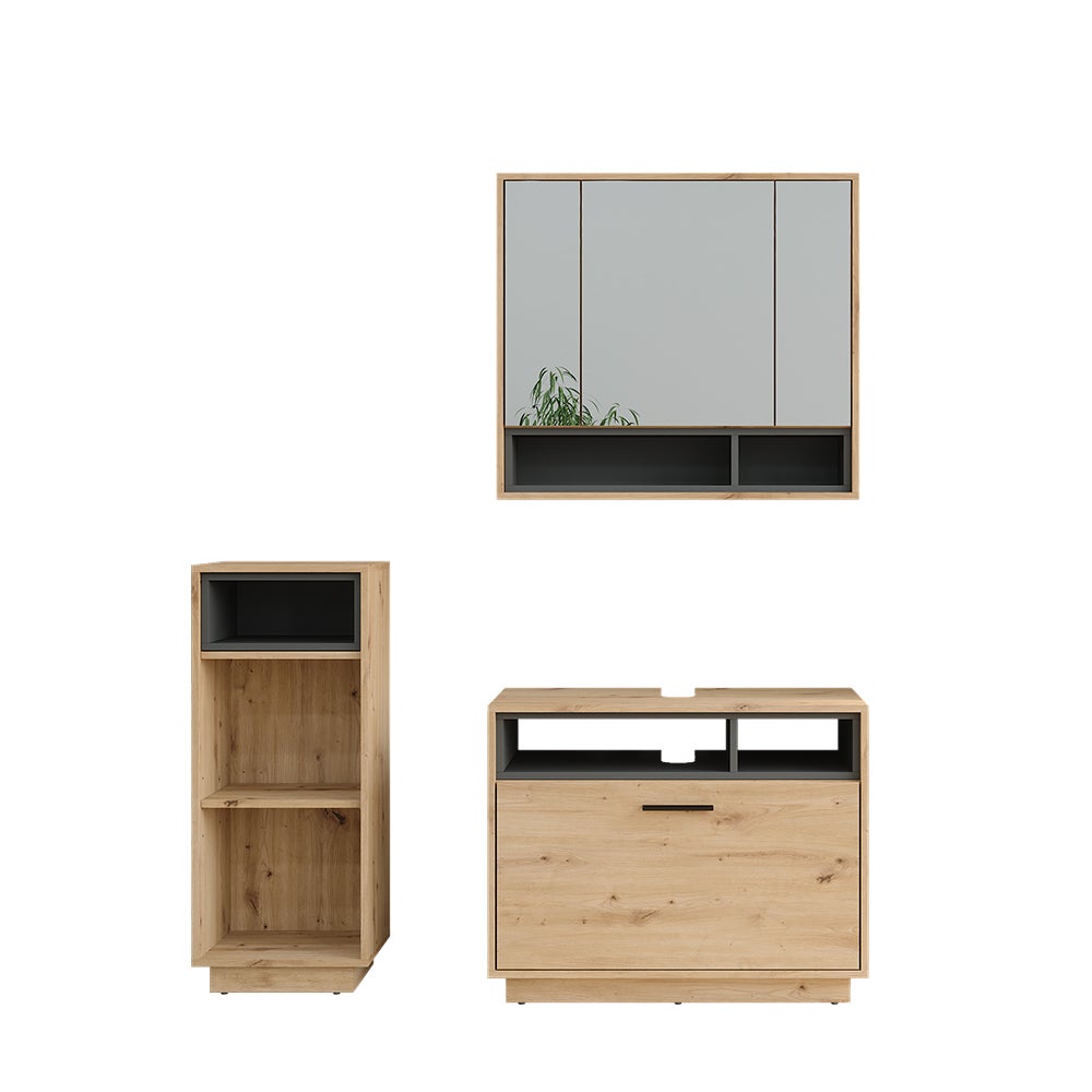 Vicco Zestaw mebli łazienkowych Beatrice, Dąb artisan/Antracyt, 3-częściowy