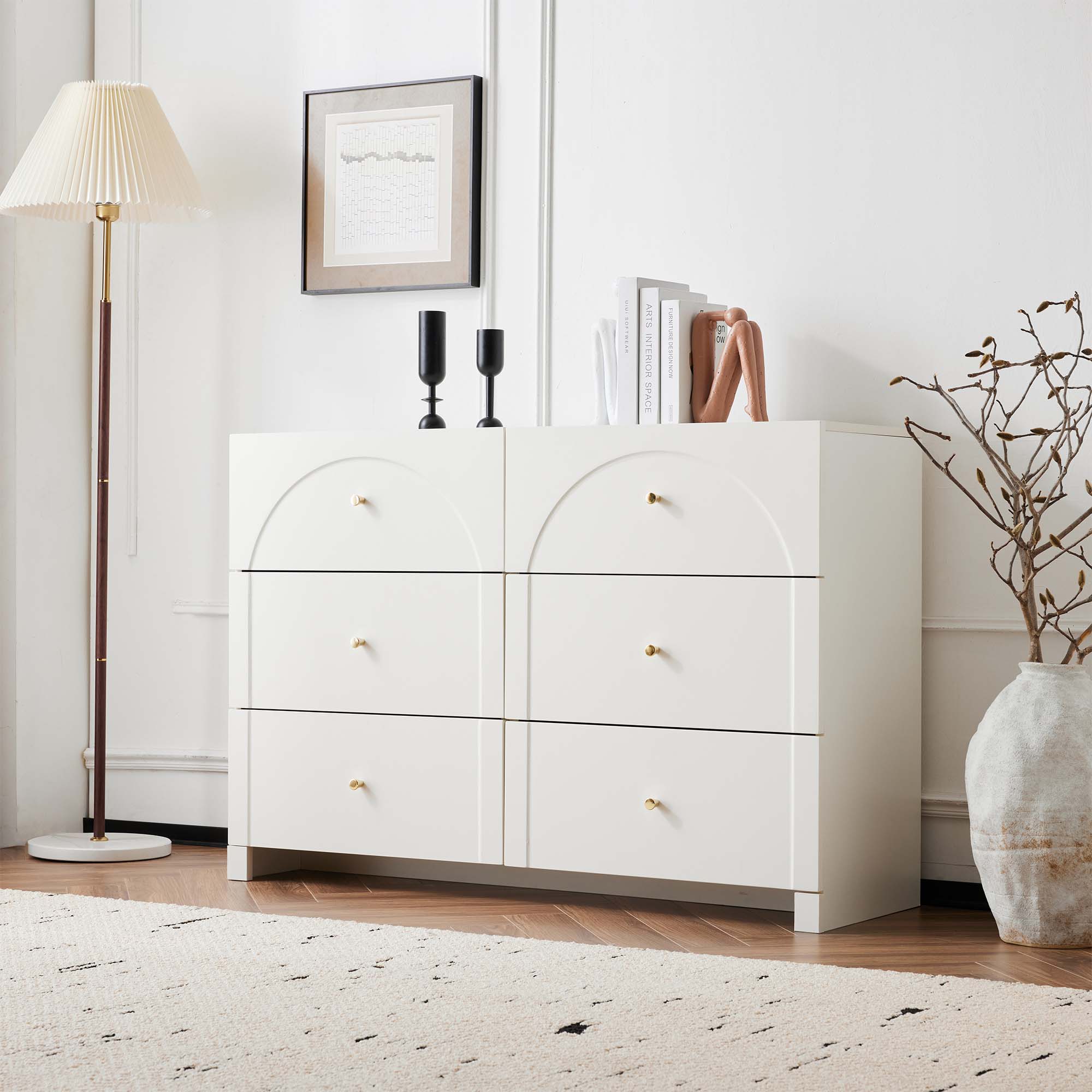 Biała komoda z 6 szufladami - do salonu i sypialni - wymiary: H82/B120/D40 cm