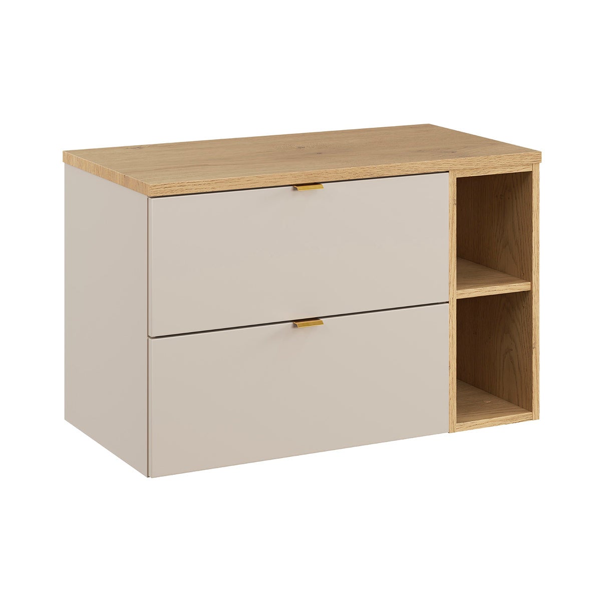 Szafka pod umywalkę 80 cm z 2 półkami, model Azel, kolor kaszmir i drewno