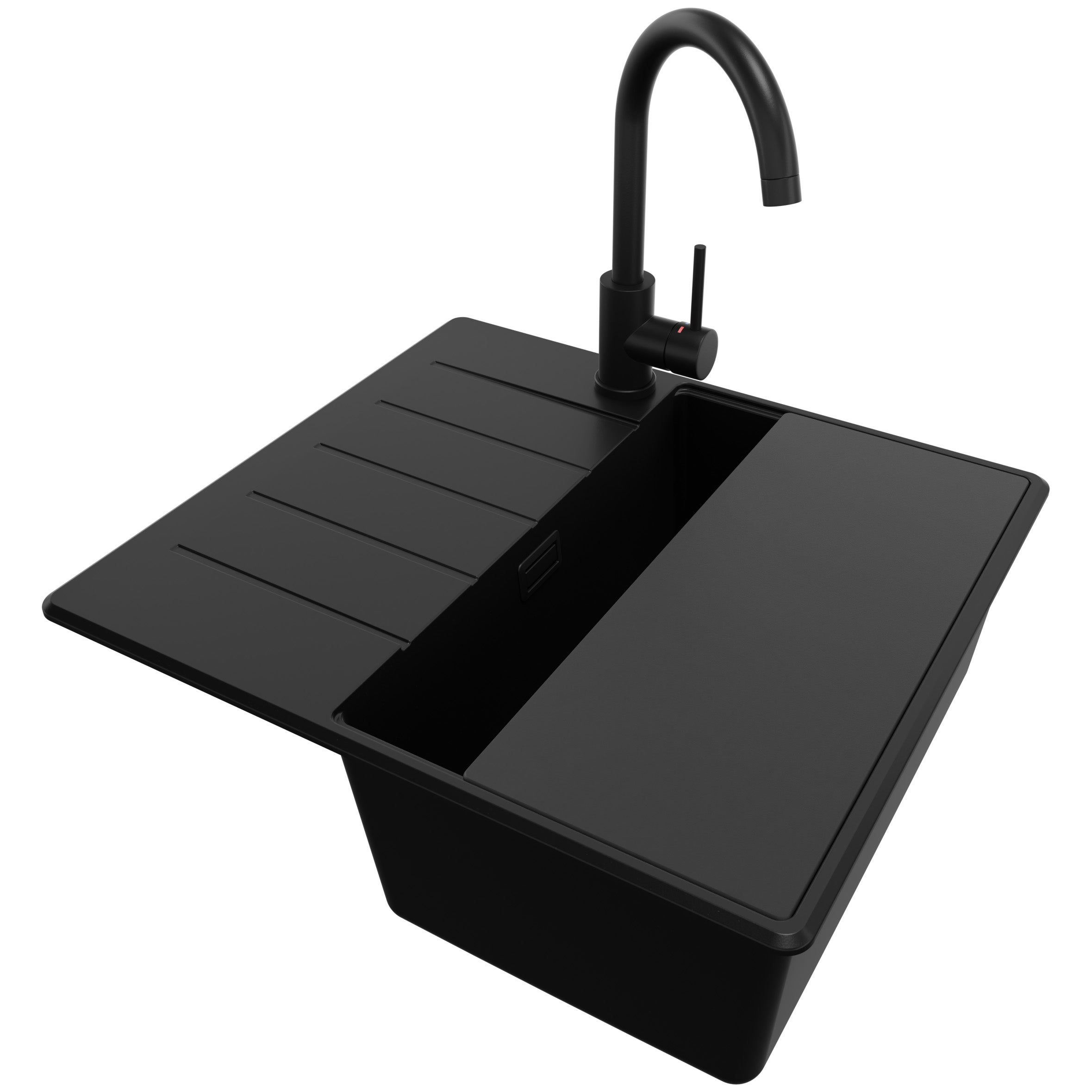 Zlewozmywak Granitowy Cały Czarny 55x50cm, Zlew Kuchenny 1 Komorowy + Syfon + Akcesoria, Nablatowy do szafki od 40cm - Kopenhaga PRIMAGRAN