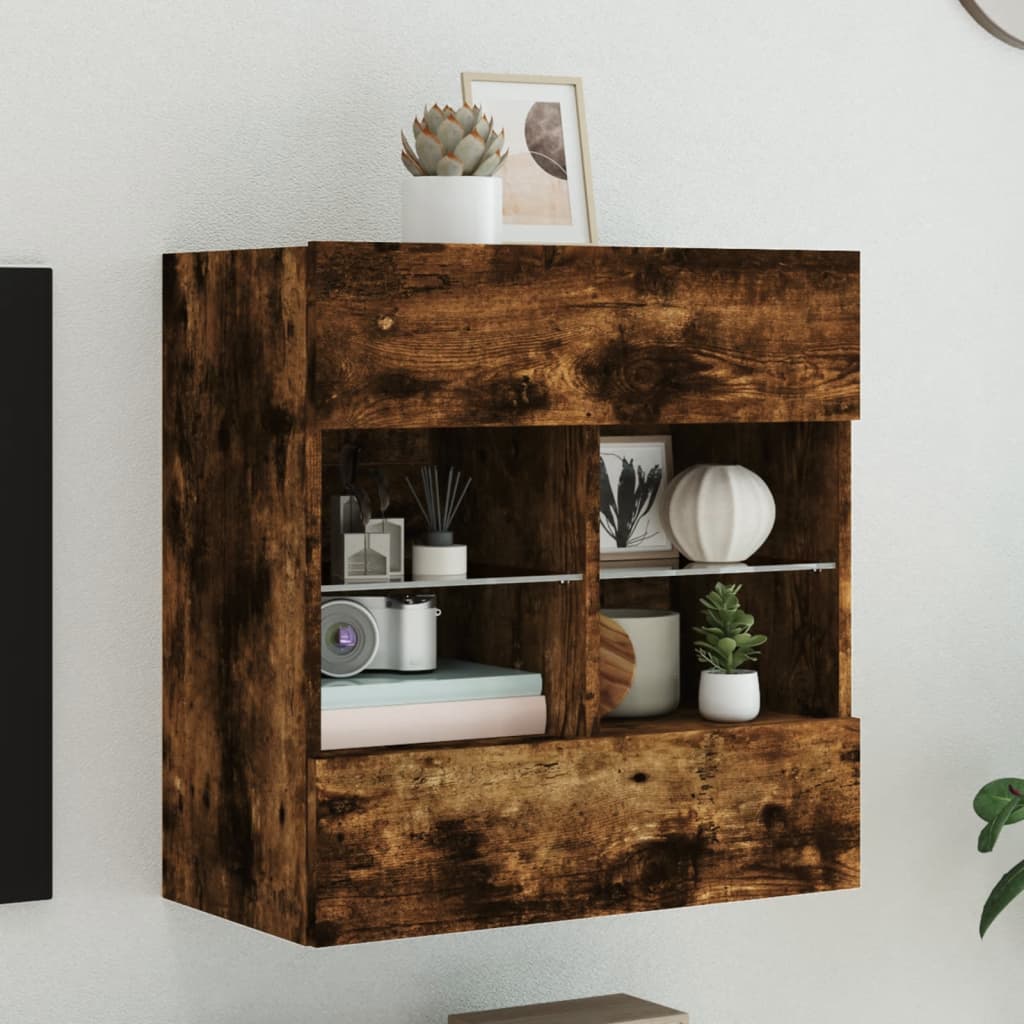 Ścienna szafka TV z LED, przydymiony dąb, 58,5x30x60,5 cm vidaXL