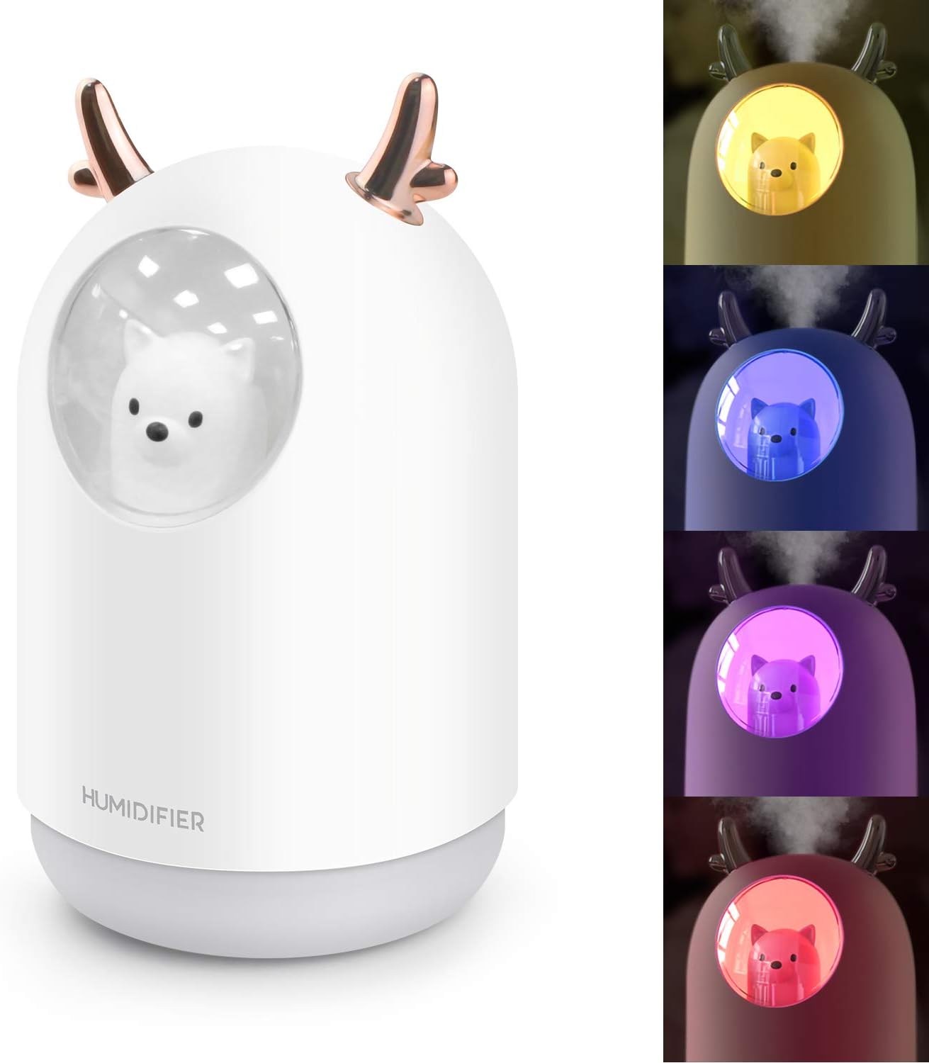 Miniaturowy nawilżacz powietrza 300 ml, cichy, z oświetleniem LED, automatycznym wyłączaniem po wyczerpaniu wody, zasilany przez USB, idealny do domu