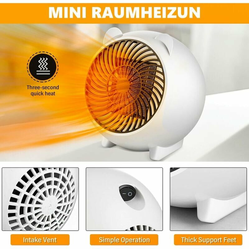 Niebieski grzejnik z wentylatorem, 500 W, grzejnik pomocniczy, ekonomiczny grzejnik pomocniczy do domu i biura, ogrzewacz biurowy w 5 sekund.