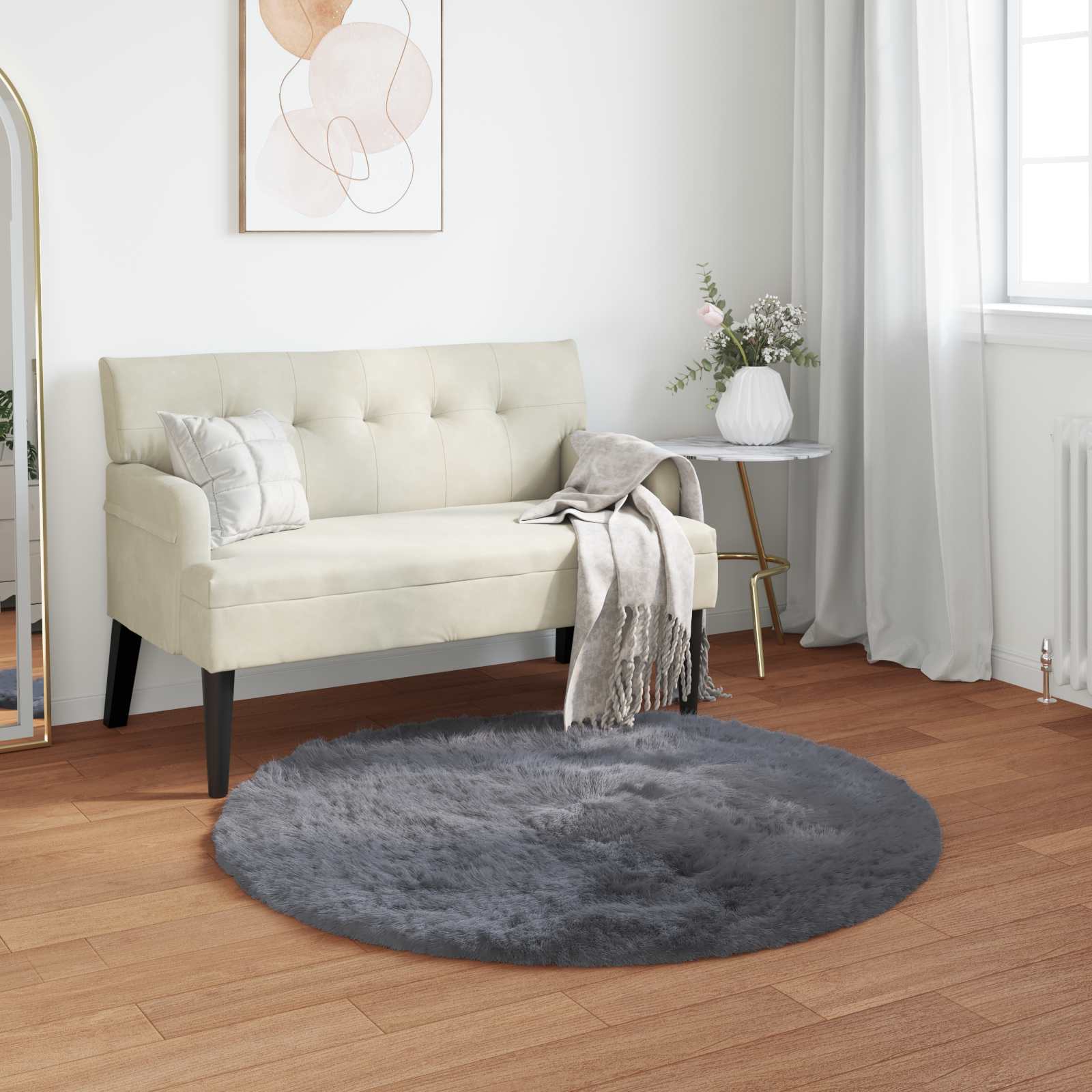 Dywan z sztucznej owczej skóry TAFALLA antracytowy Ø 80 cm vidaXL