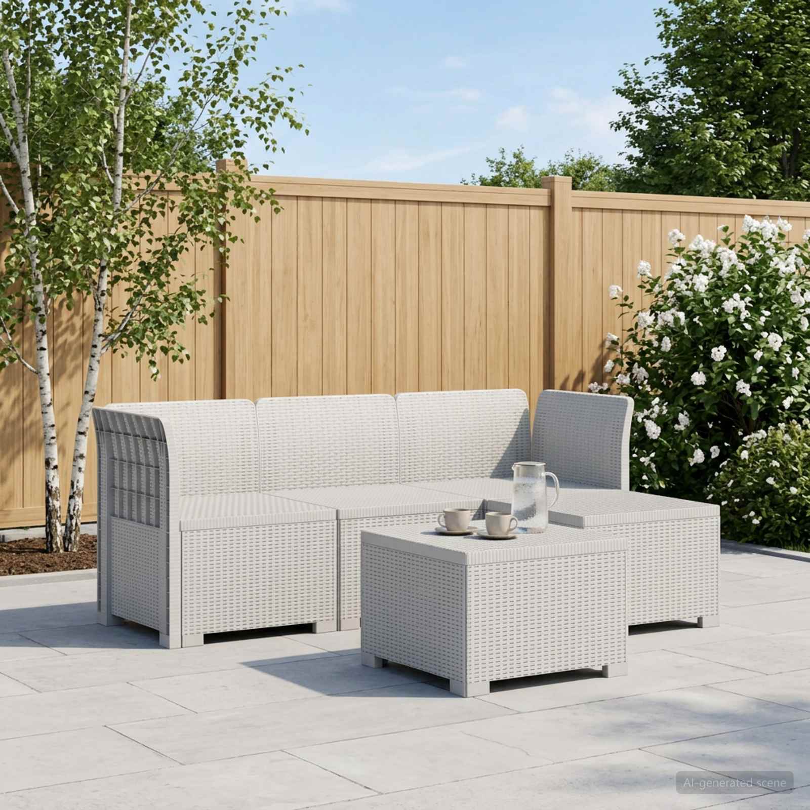 Sofa ogrodowa dla 4 osób w stylu rattanowym PP Biały vidaXL