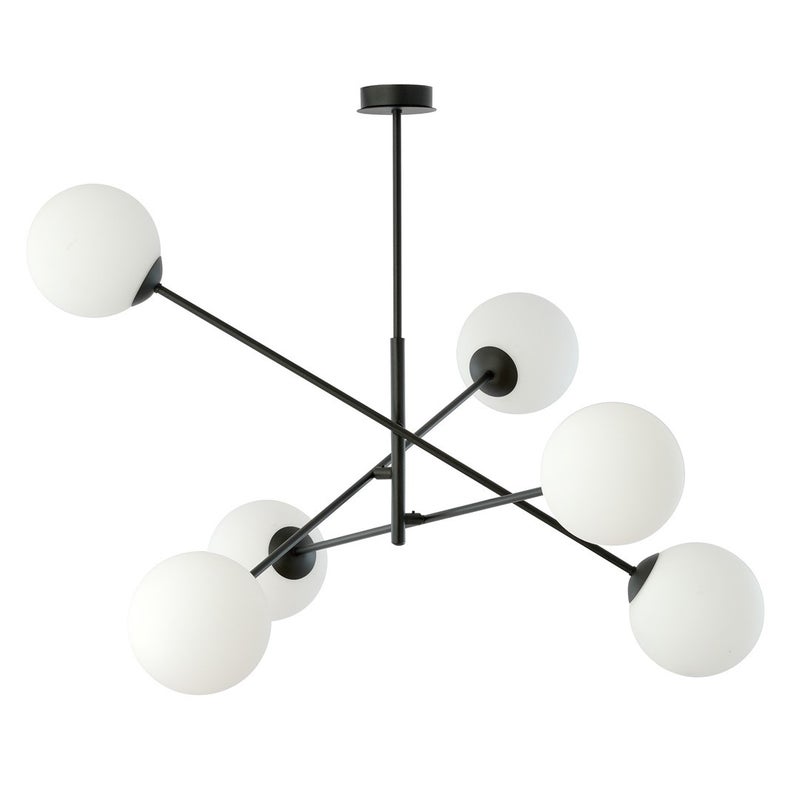 Żyrandol Emibig 6xE14 40W LINEAR 6 BLACK/OPAL 1169/6